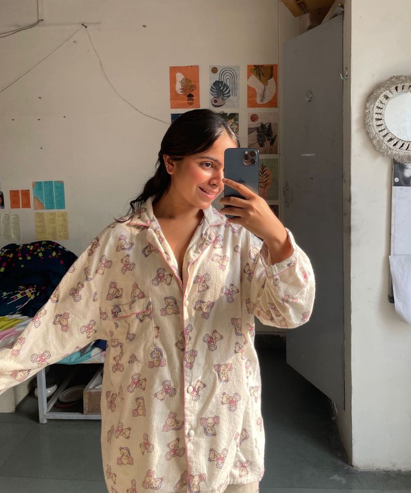 Cute Bear Print Pajama Shirt