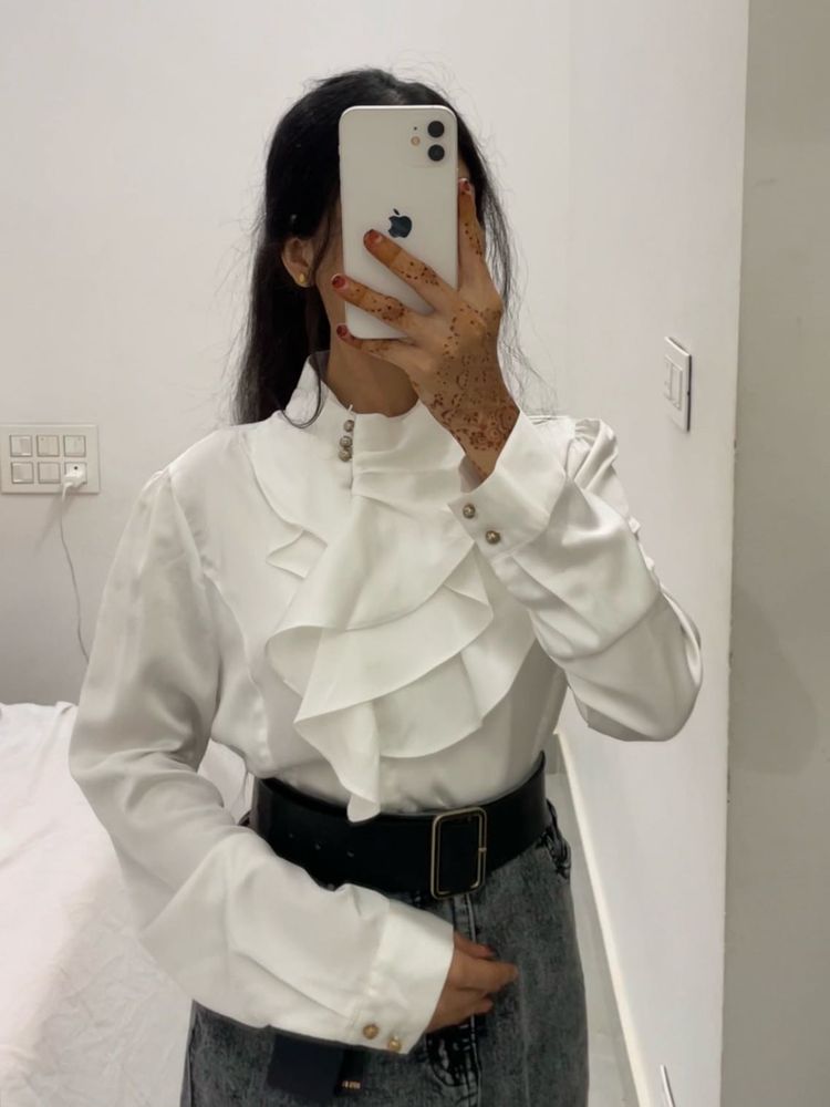 Victorian Ruffled full sleeve silk Korean Blouse