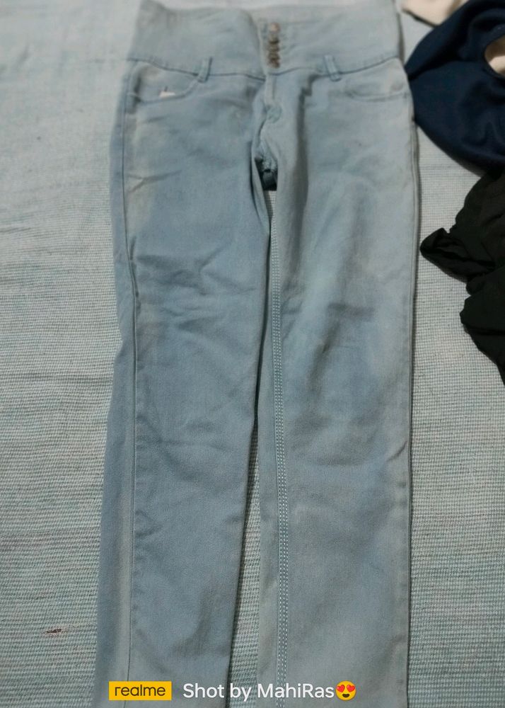 Stretchable Skinny Sky-blue High Waist Jeans