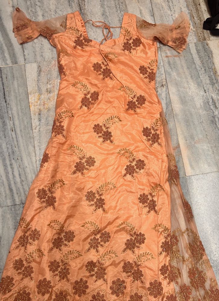 Peach Coloured Long Dress For Festive/wedding
