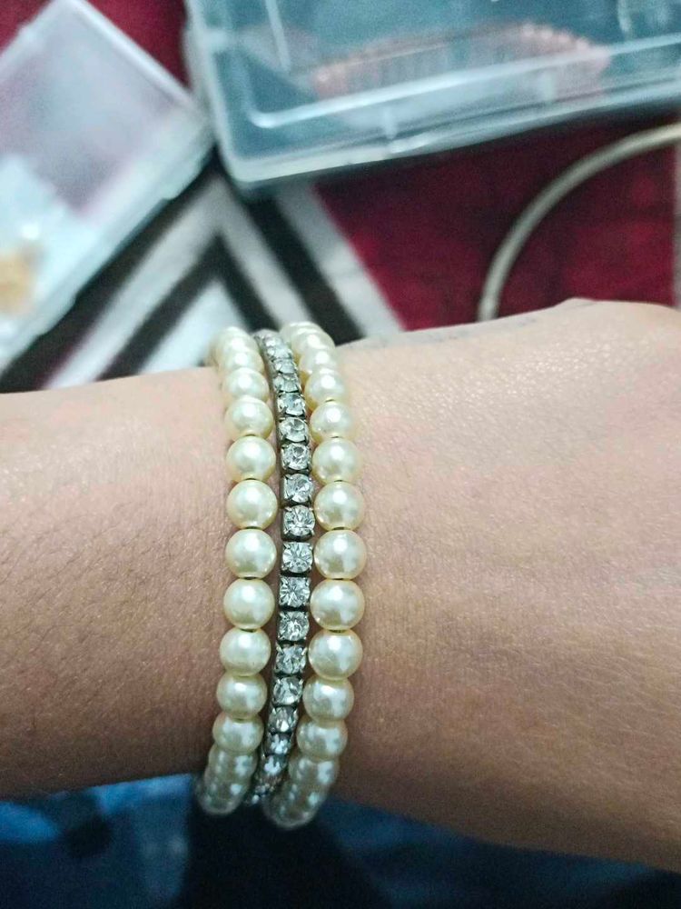 Pearl &amp; Rhinestone Bracelet Set