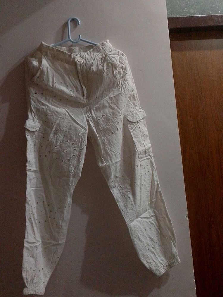 Eyelet White Cargo Pants
