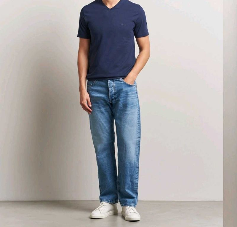V neck blue tshirt for men in sale