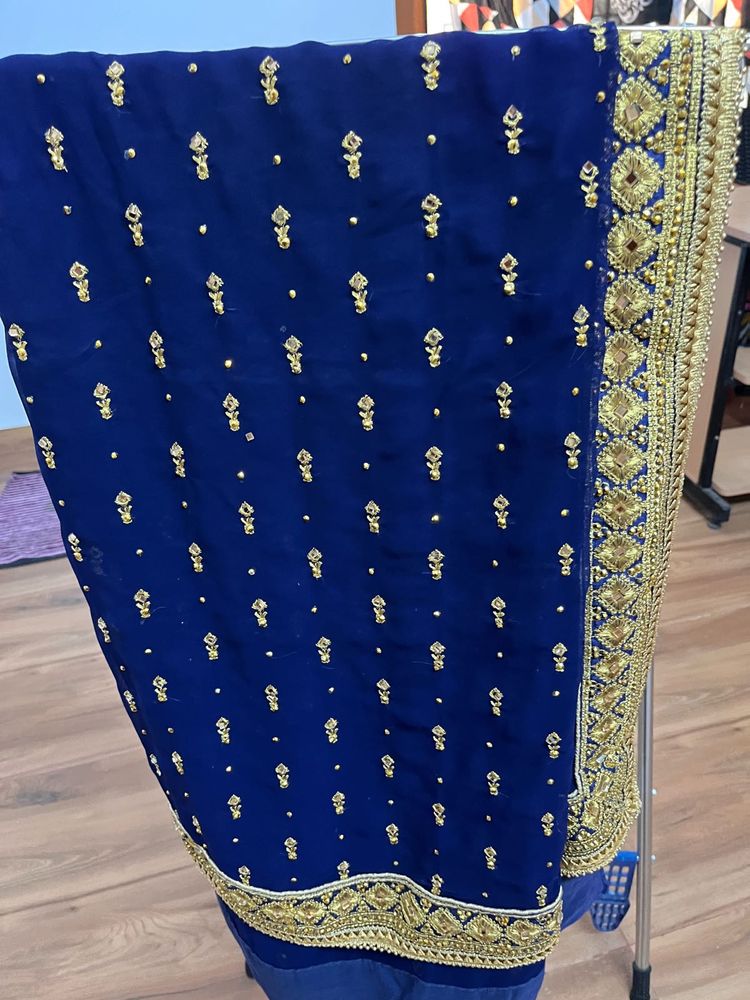 Elegant Blue and Gold Saree