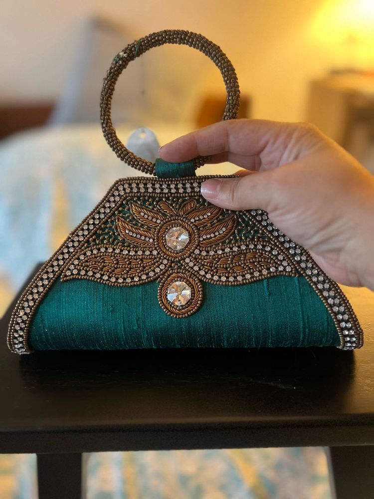 Emerald Beaded Clutch