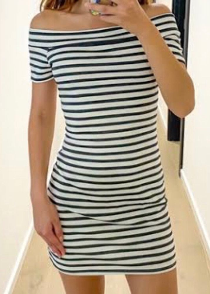 Boat Neck Strip Minidress
