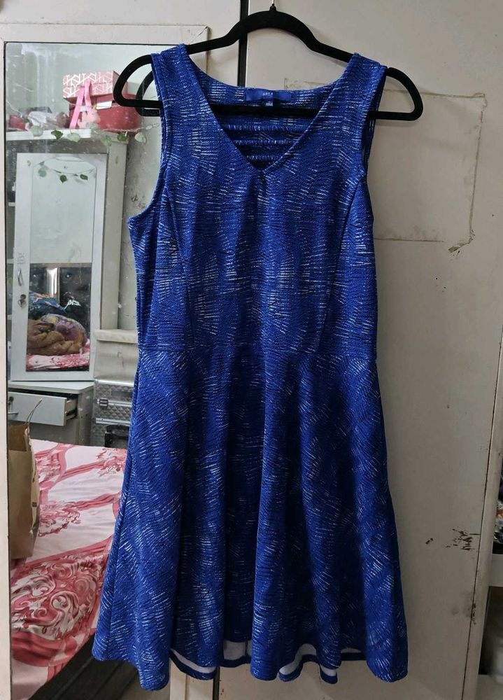 Blue Patterned Fit &amp; Flare Dress