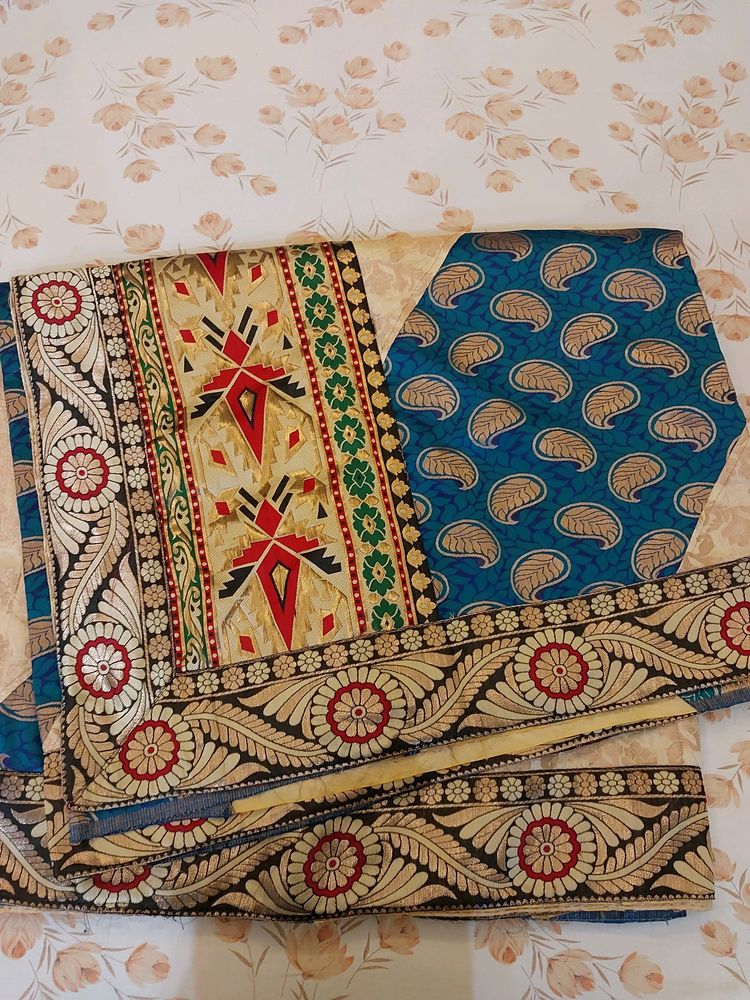 Beige And Blue Designer Saree With Blouse