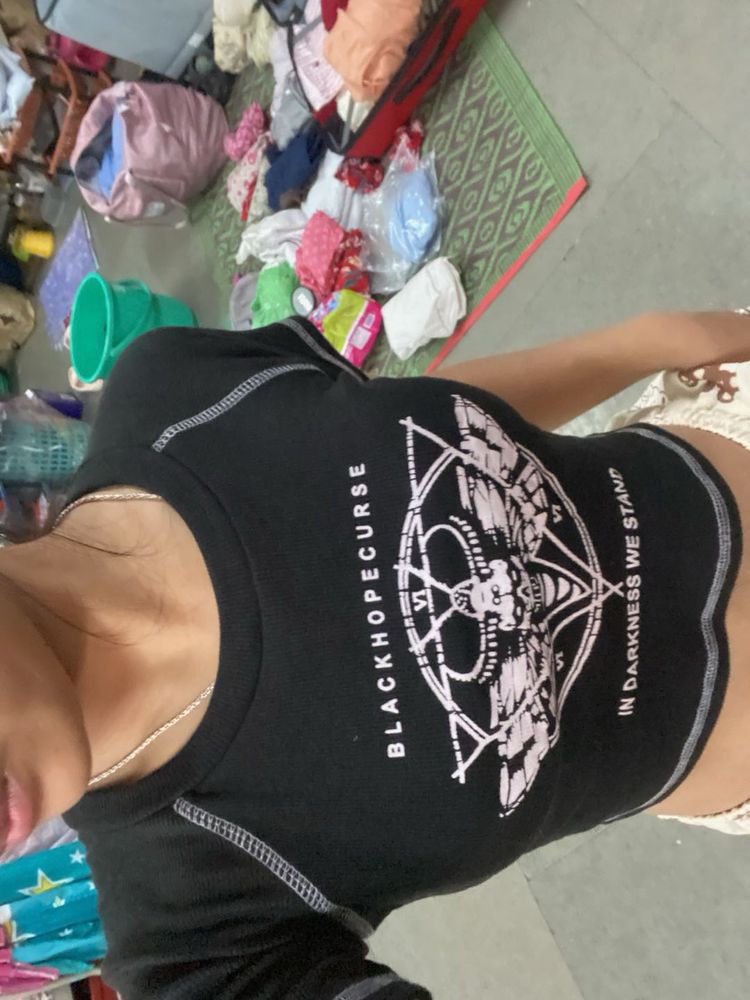 Graphic Print Black Crop Top