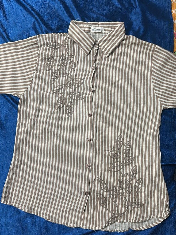 Striped Floral Button-Down Shirt