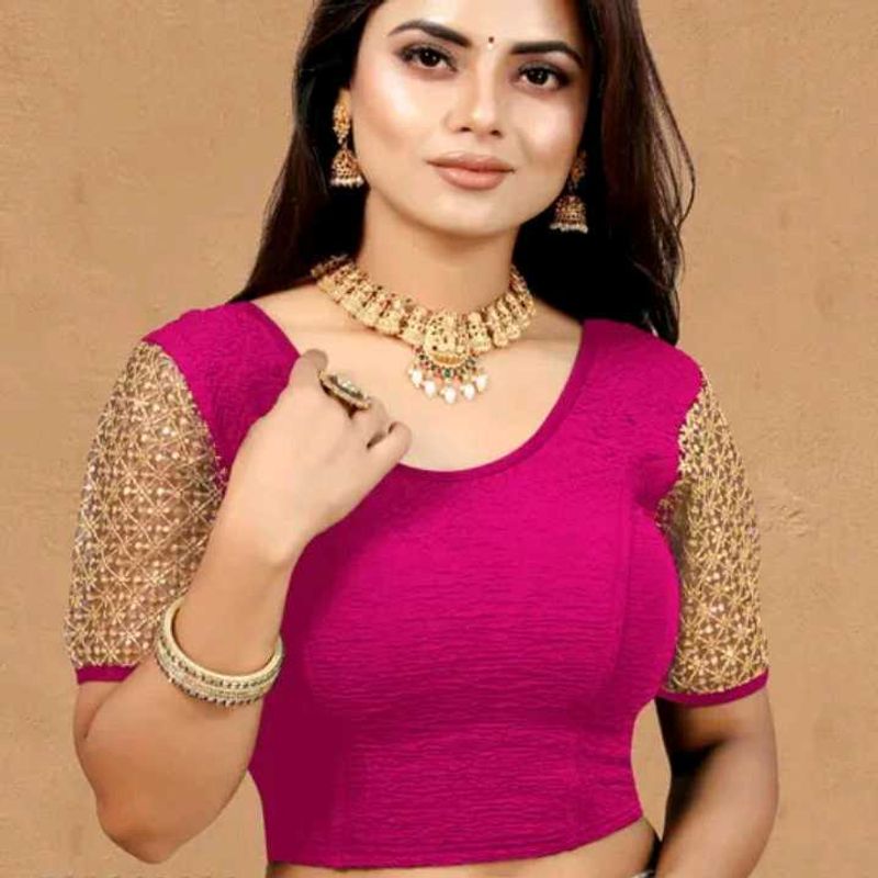 Lycra Crush Fabric Golden Sleeve Blouse For Women