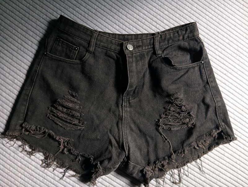 Ripped Black Denim Shorts
