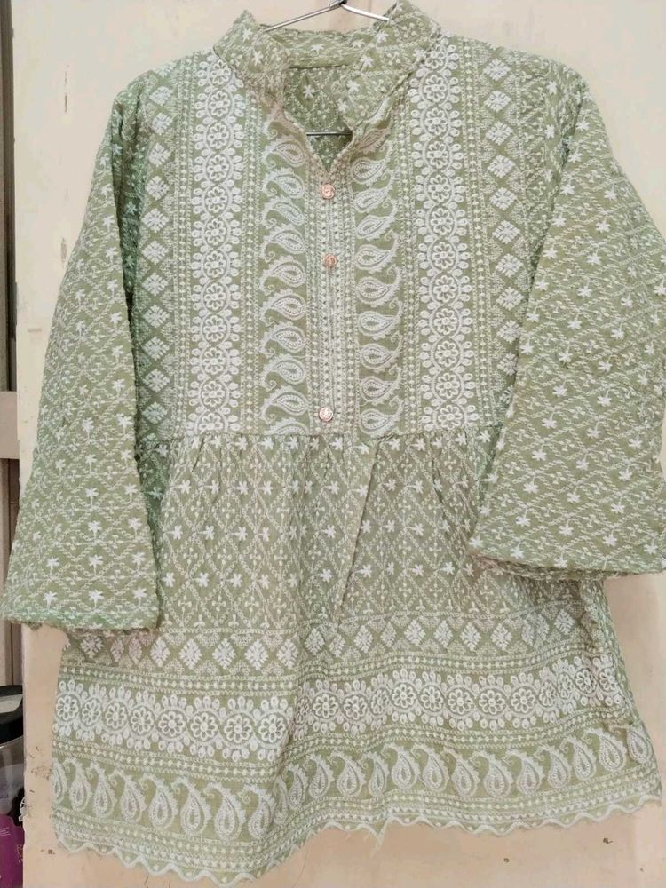 Green Embroidered Tunic Top