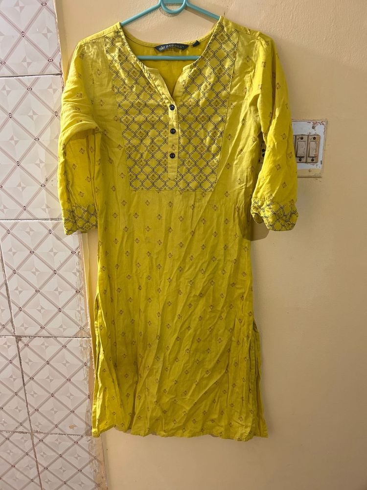 Yellow Embroidered Kurta and T-shirt