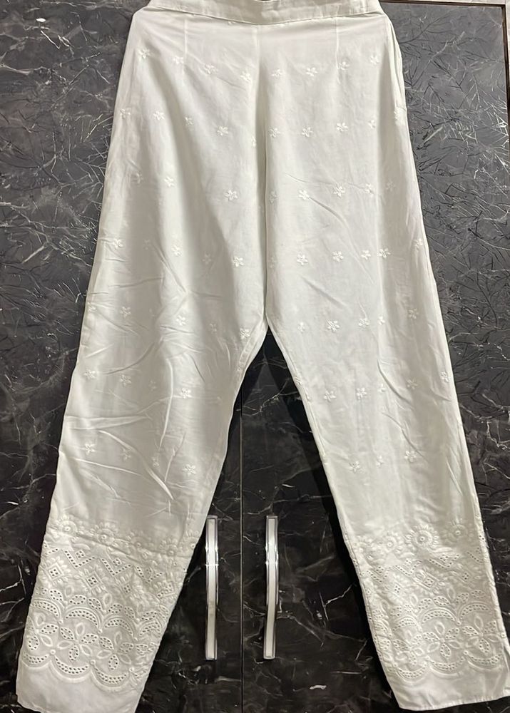 White Embroidered Pants