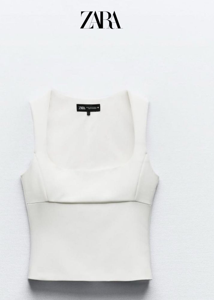 Zara White Square Neck Top