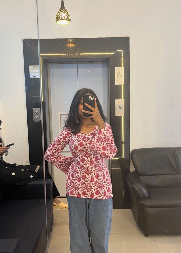 Floral Print Top with Bell Sleeves