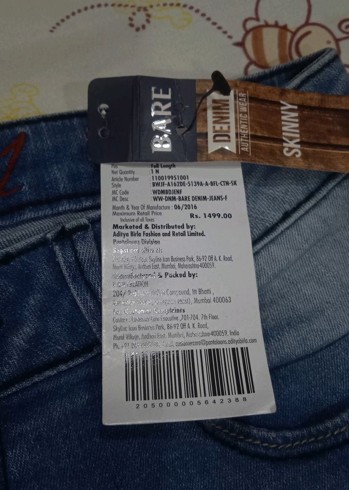 Denim Bottom Skinny Jeans New With Tag
