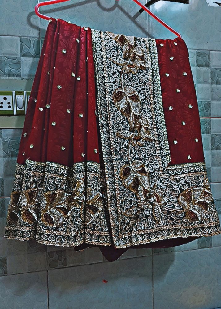 MAROON WEDDING SAREES EMBROIDERY