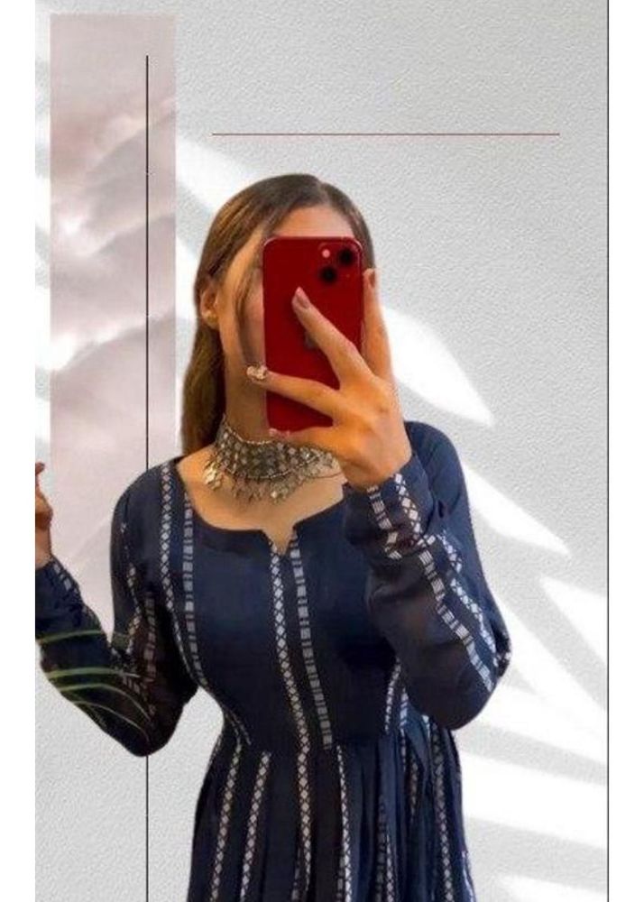 Elegant Navy Blue Printed Kurta