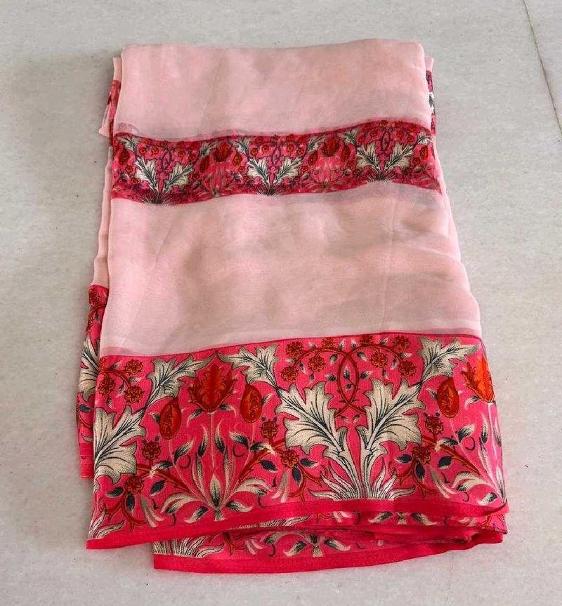 Light Pink Floral Saree with Matching Blouse