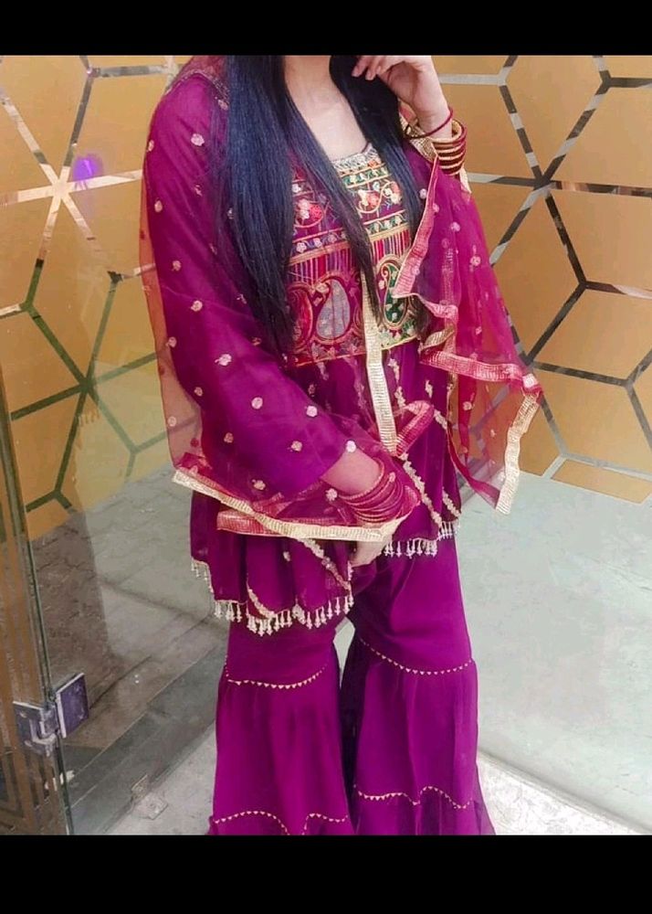 Beautiful Purple Embroidered Sharara