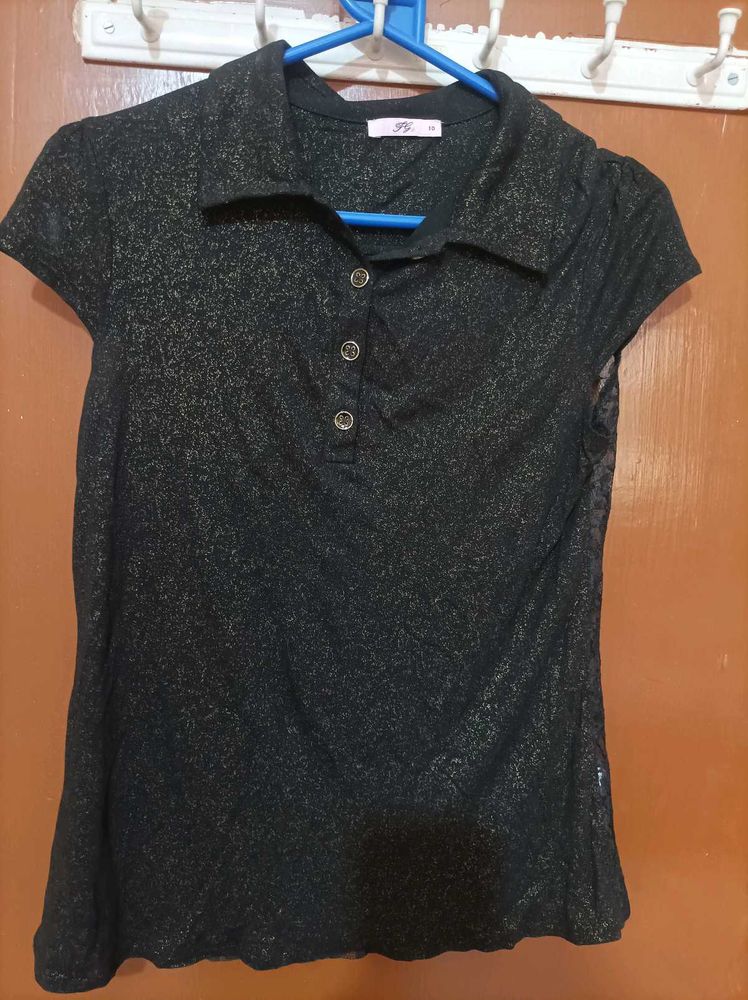Black Shimmery Girls Top