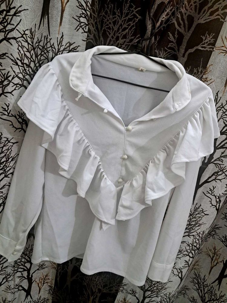 Korean White Ruffle Shirt