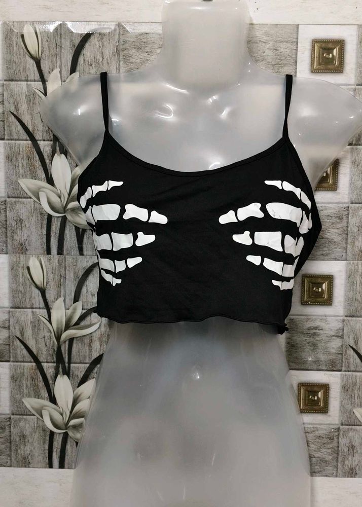 Skeleton Print Crop Top