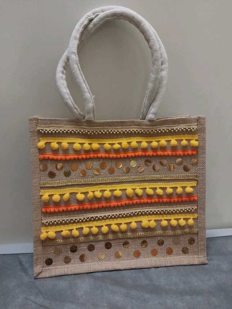 Cute Decorated Jute Handbag
