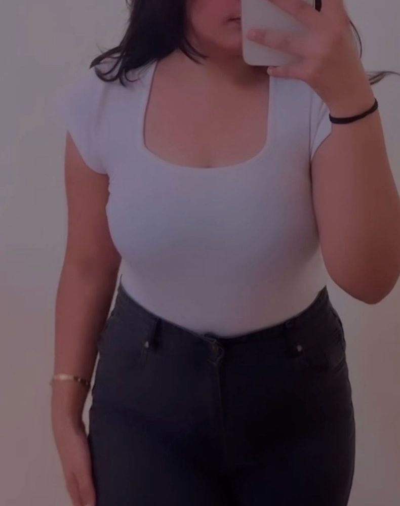 White Square Neck Top