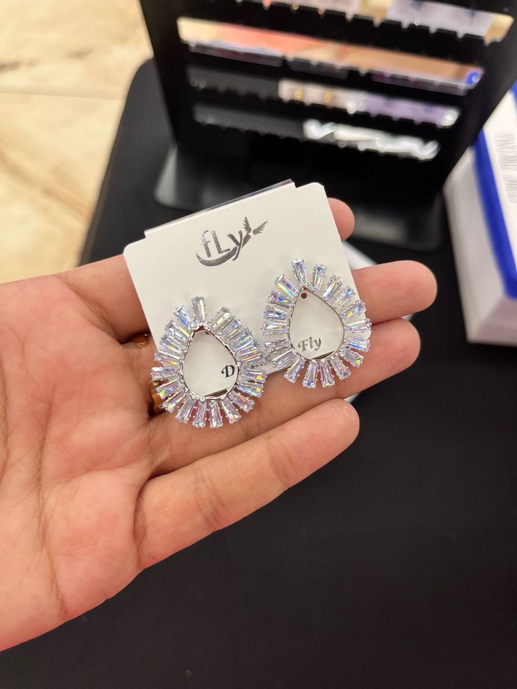 Sparkling Teardrop CZ Stud Earrings