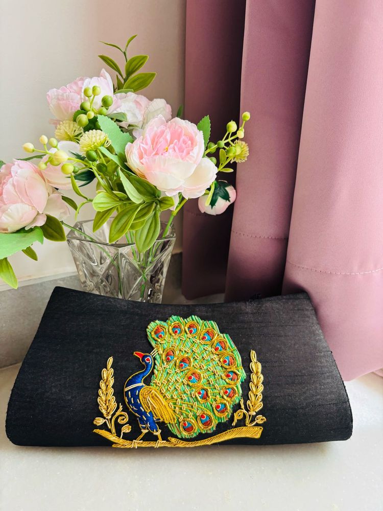 Embroidered Peacock Clutch