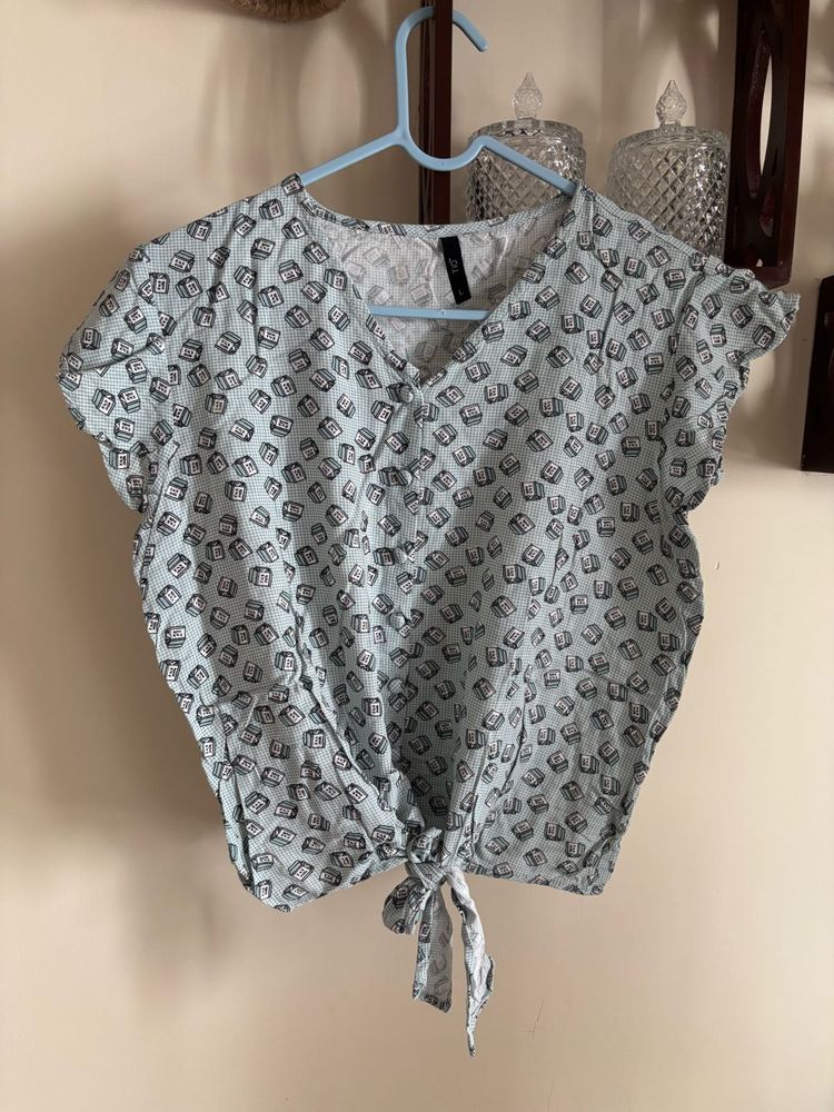 Patterned Tie-Front Top