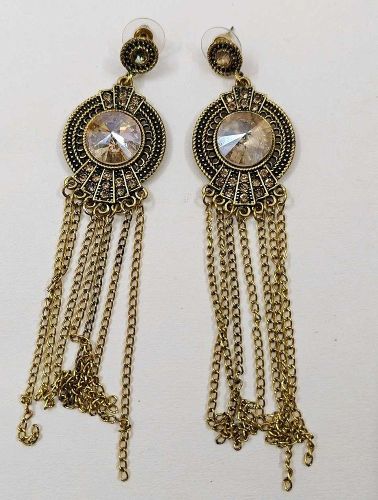 Gold stone Boho Chain Dangle Earrings
