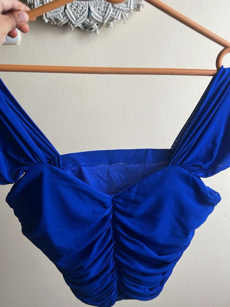 Blue Ruched Crop Top