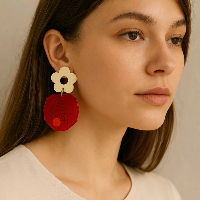 Unique Flower and Face Dangle Earrings
