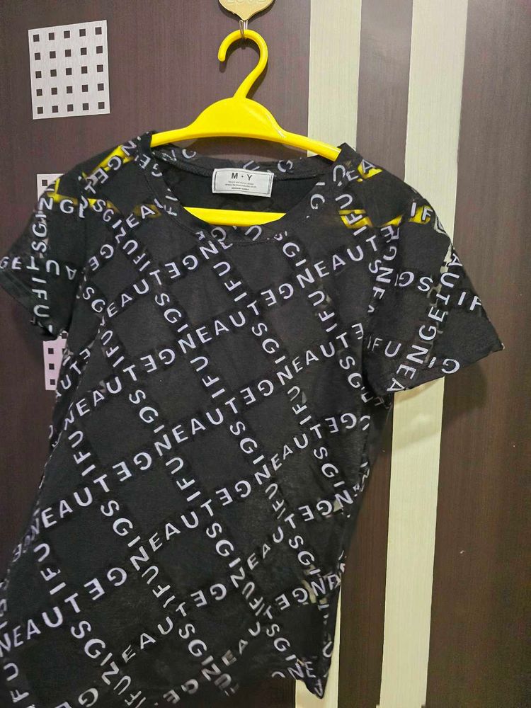 Black Printed  Transparent  Top
