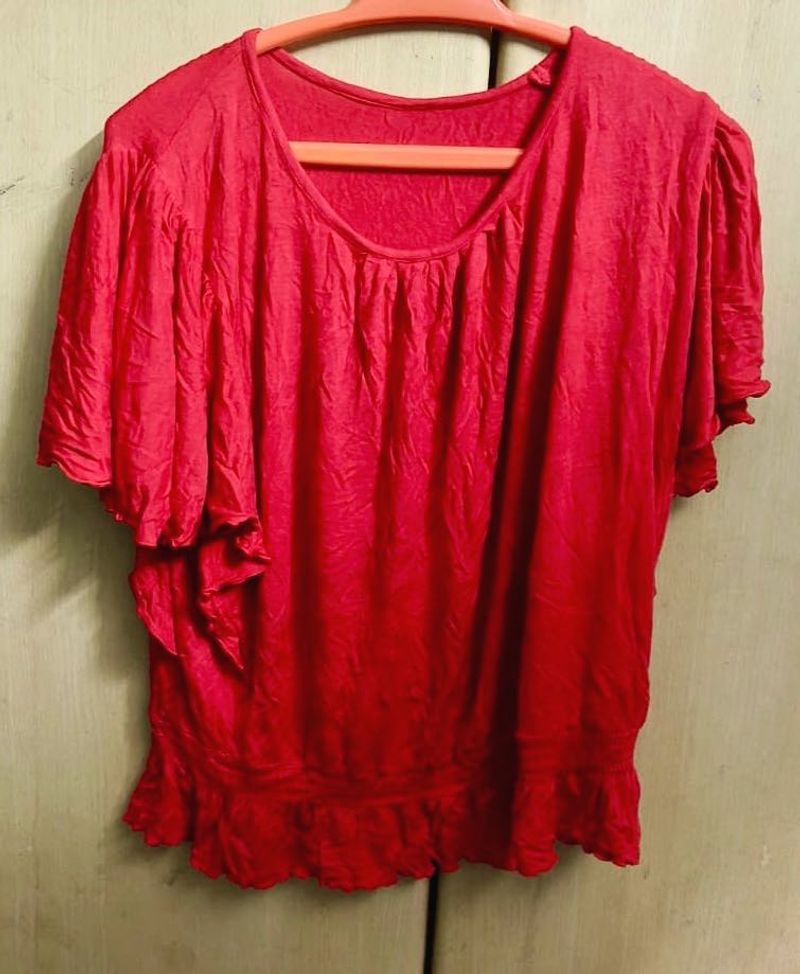 Red Flutter Sleeve Top