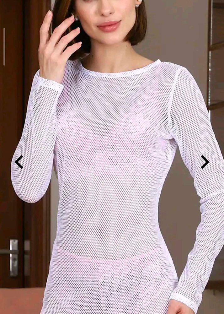 New White Mesh Long Sleeve Top(Bargainable)