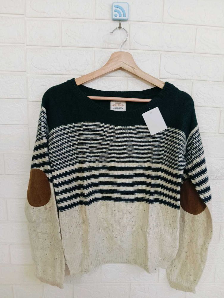 Striped Elbow Patch Sweater