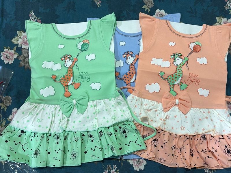Cute Giraffe Print Baby Dress 3 colours combo set