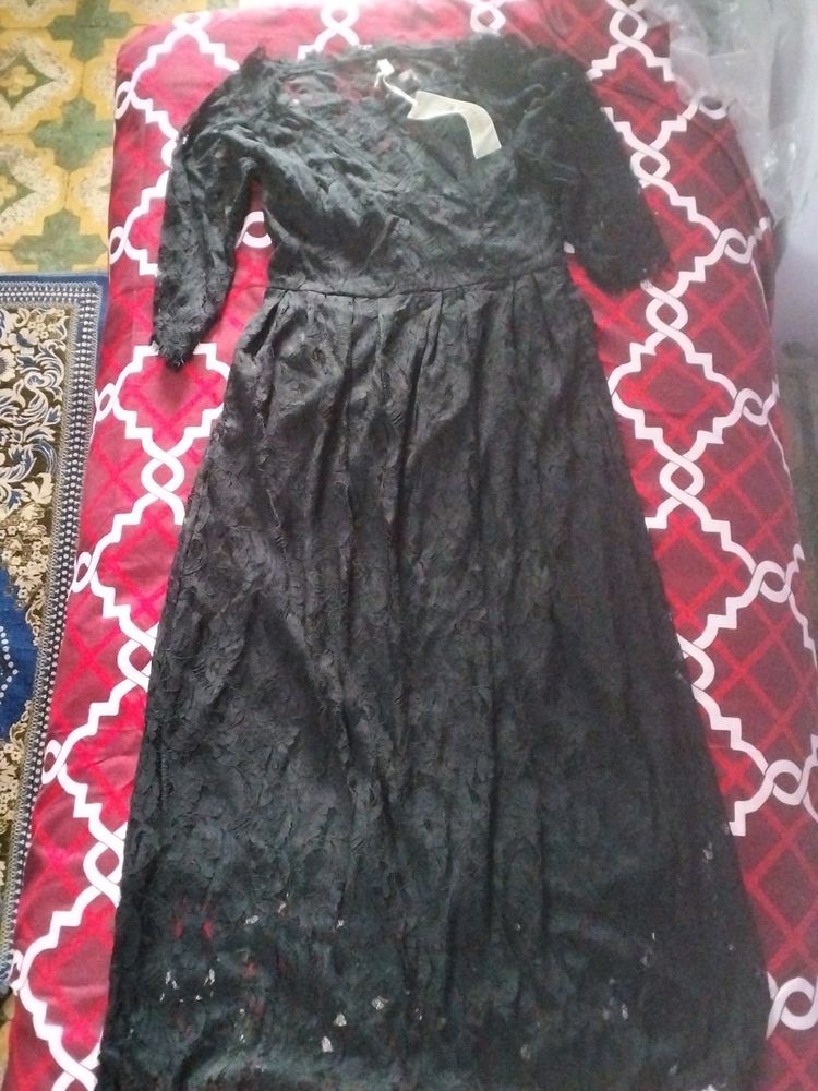 Imported Black Maxi Dress With Net Fabric