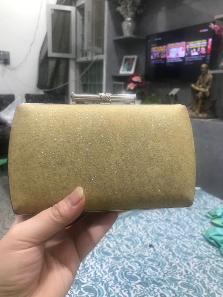 Silver Clutch Cum Sling Bag