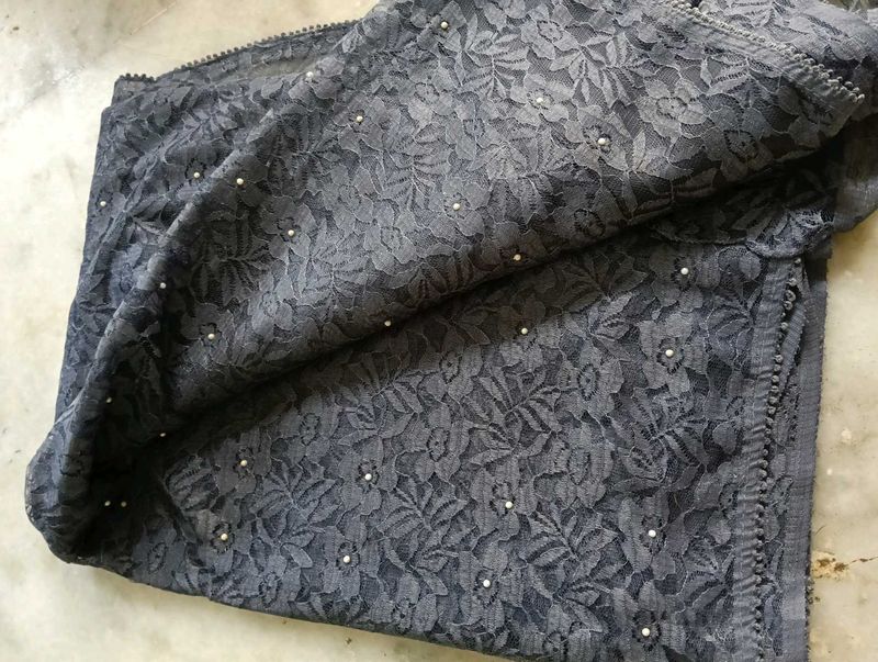 Without Blouse Gray Net Saree With Stones .