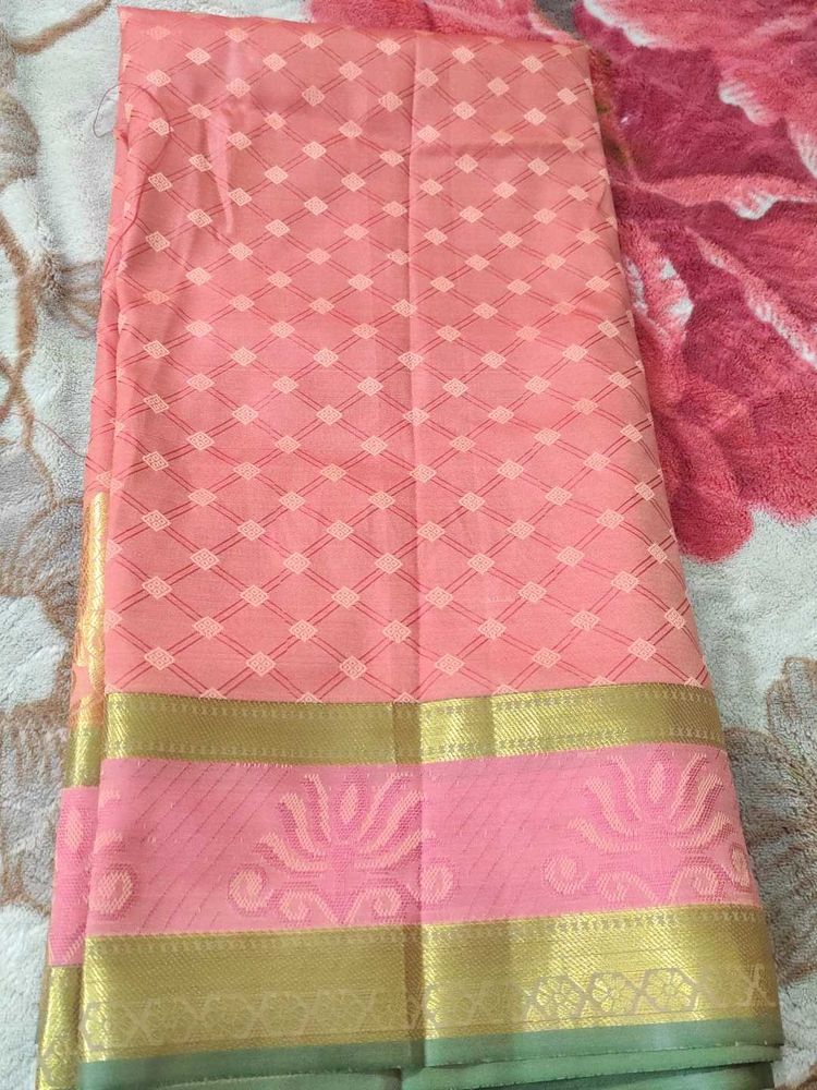 Peach banarasi saree