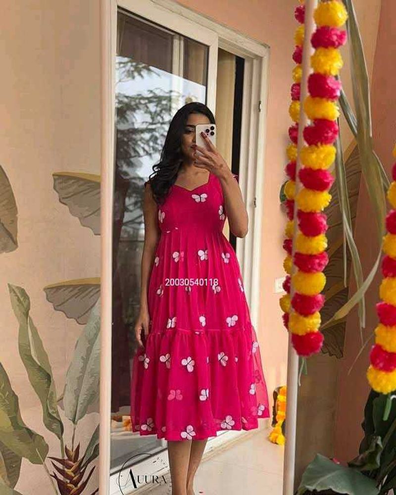Pink Butterfly Midi Dress