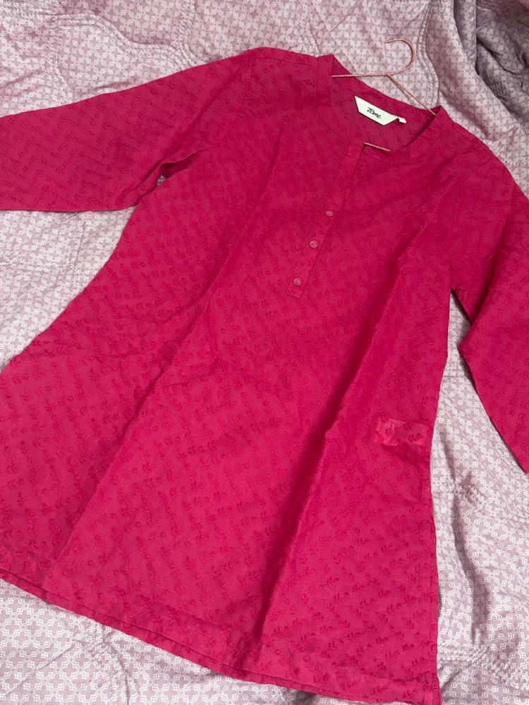 Short Pink Kurta With Embroidered Detailing