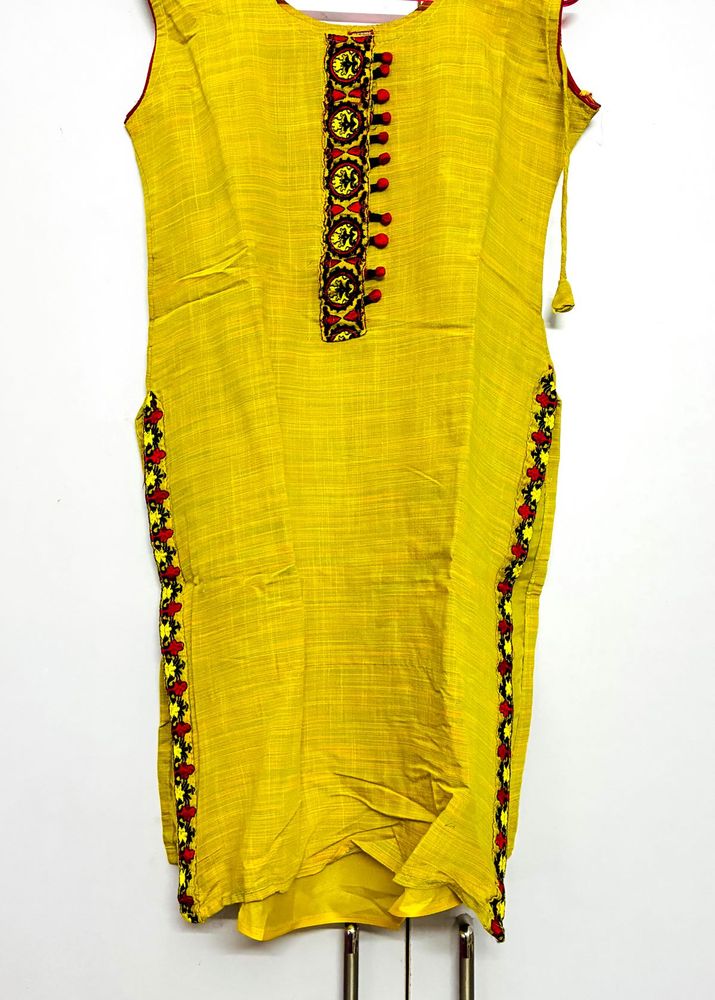 Yellow Embroidered Kurta