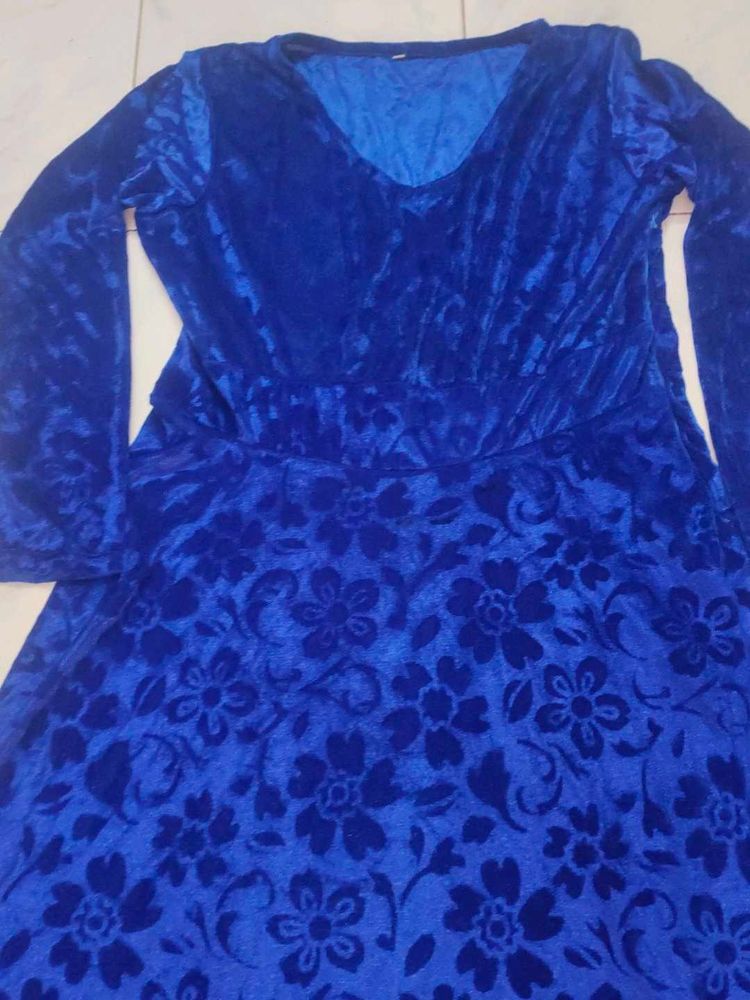 Royal Blue Velvet Dress Trendy Women Attractive.